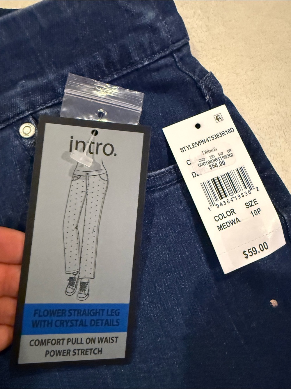 intro. Flower Straight-Leg Jeans with Crystal Accents - Deep Blue